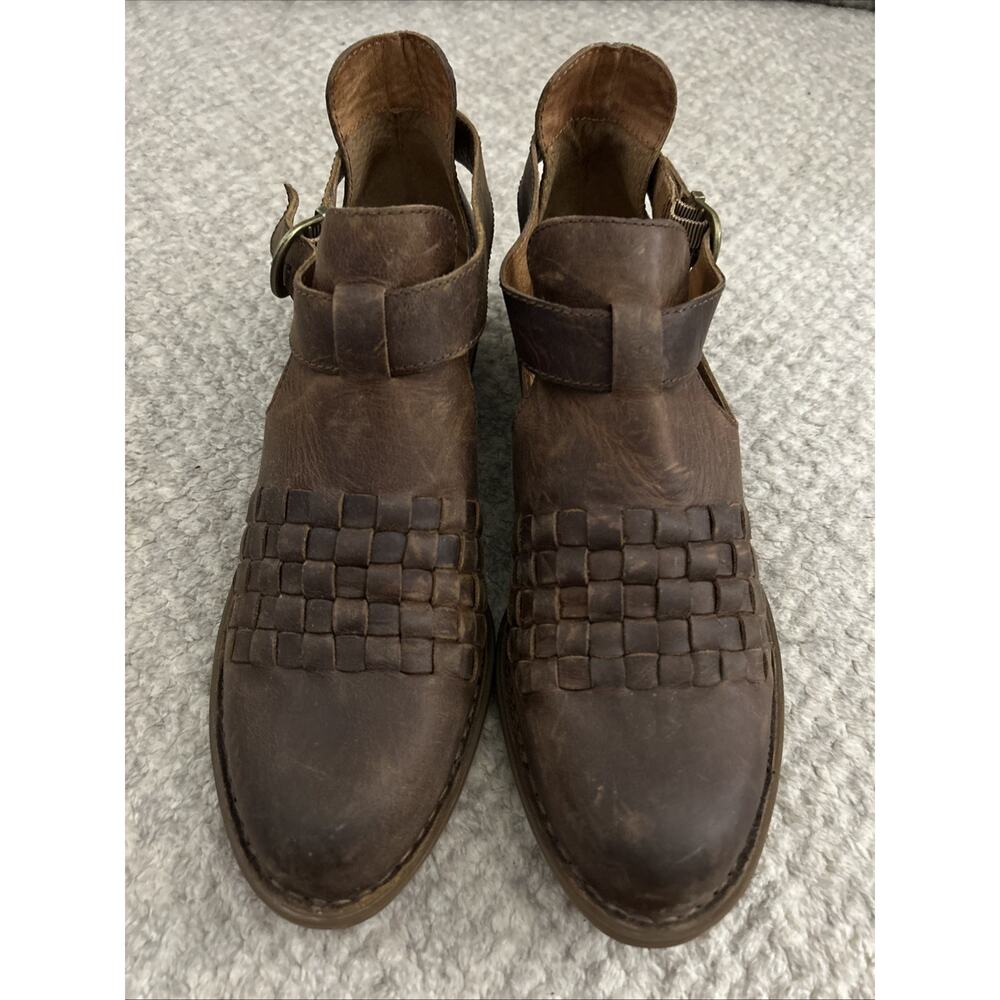 Born Womens Viveka Shoes Size 10M Brown Leather Woven Vamp Cutout Buckle Booties - Picture 3 of 12